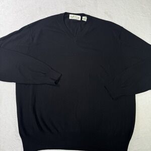 Orvis Sweater Mens Large Black Cotton Silk Cashmere V Neck Lightweight